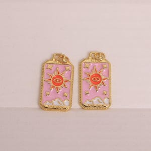 Enamel Sun Pendant,18K Gold Filled Square Pendant, Starburst Charm,Star Charm,DIY Jewelry Supplies