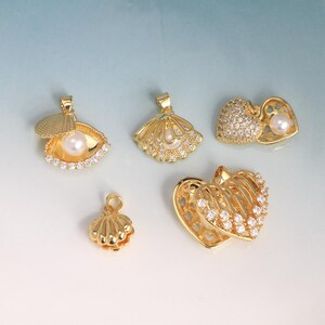 Gold Shell Anhänger, 18K Gold Zirkon Anhänger, Ozean Anhänger, Herz Charm, DIY Schmuckherstellung Versorgung