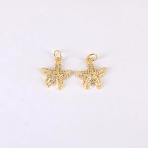 Gold Starfish Charms,18K Gold Plated Sea Star Pendant,CZ Pave Starfish Charm Bracelet Necklace, DIY Jewelry Making