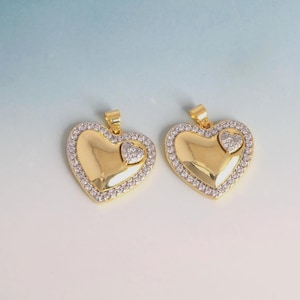 Gold Silver Two-tone Plated Heart Jewelry Pendant, 18K Gold Plated Zircon Heart Charms,DIY Jewelry Making Supplies