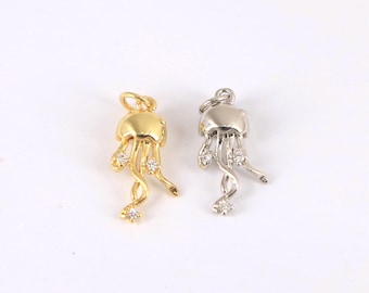 Gold Jellyfish Charms, 18K Gold Plated Zircon Jellyfish Pendant for DIY Bracelet Necklace Jewelry Making Supply