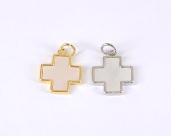 18K Gold Plated Cross Gemstone Charms, Cross Shell Pendant,DIY Bracelet Necklace Jewelry Making Supply