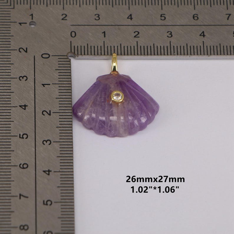 Crystal Gemstones Zircon Seashell Charm, Gold Plated Bail, Ocean Jewelry Accessories for DIY Supply image 2