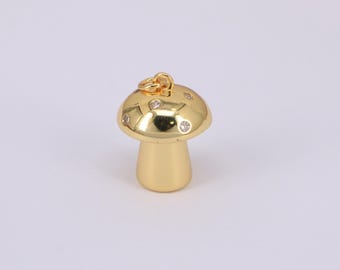 Gold Mushroom Charms,18K Gold Mushroom Pendant,Zircon Mushroom Charm Bracelet Necklace for DIY Jewelry Making Supply