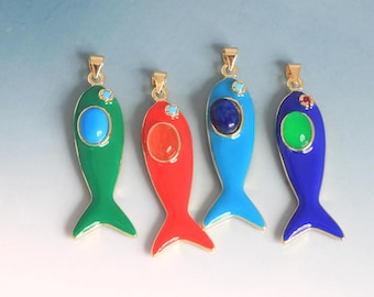 Breloques poisson en or, pendentif poisson en émail plaqué or 18 carats, breloques vie marine, fabrication de bijoux à bricoler soi-même