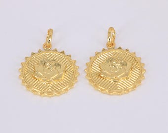 18K Gold Plated Round Rose Flower Pendant,Round Charms,Flower Pendant,DIY Jewelry Making Accessories 27x25mm