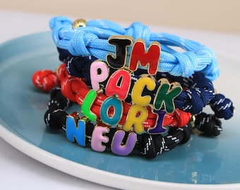1 Pcs Gold Color Enamel Puffy Letter Charm Knotted Bracelet Personalized Jewelry