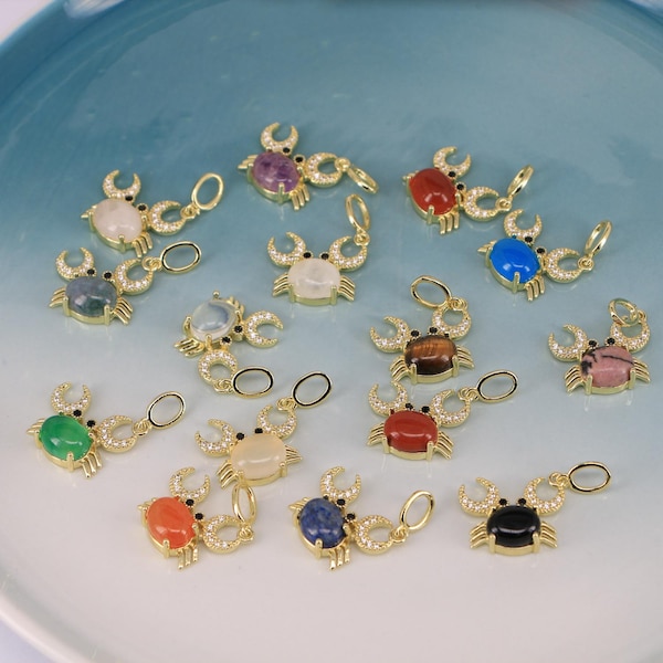 Crab Gemstones Pendant,18K Gold Plated CZ Zircon Stone Charms,Ocean Jewelry,DIY Necklace Bracelet Finding