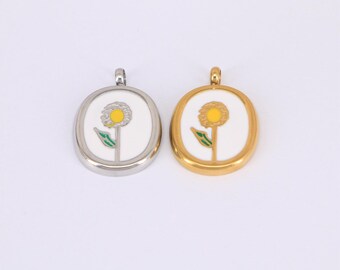 2 colgantes de flor de acero dorado, esmaltados en oro de 18 quilates, de acero inoxidable, para bisutería DIY (23 x 16 mm)
