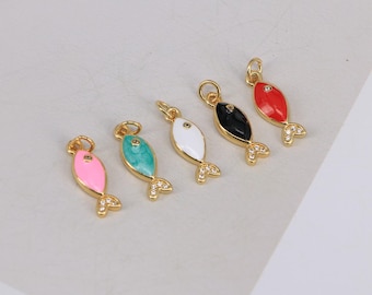 Pendentif poisson plaqué or 18 carats, collier de boucles d&#39;oreilles à breloques poisson en émail pour la fabrication de bijoux à monter soi-même