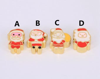 Breloque père Noël en or, perles de père Noël en émail, breloques de Noël, cadeau de collier de bijoux de vacances bricolage