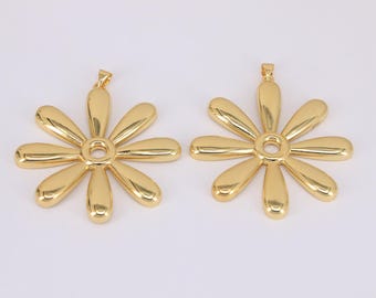 18K Gold Flower Pendant,Dainty Flower Charm,Big Flower Pendant,DIY Jewelry Making Supply 49x46mm