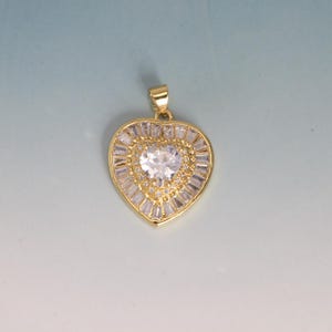 Gold Heart Charms,Zircon Heart Pendant,Delicate Heart Pendant,DIY Jewelry Making Supply
