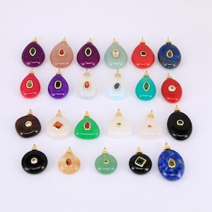 Assorted Quartz Agate Gemstone Pendant, Crystal Zircon Setting Stone Charms DIY Bracelet Necklace Jewelry Making Findings Supply
