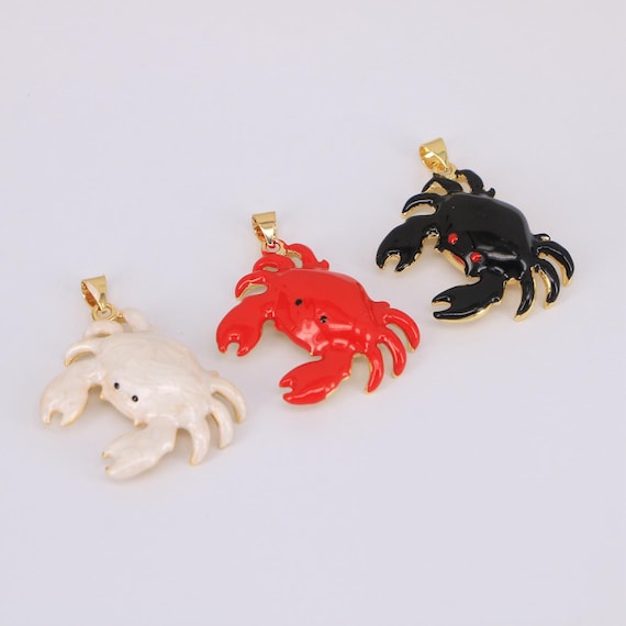 18K Gold Crab Pendant,enamel Crab Charm,ocean Life Pendant,diy