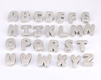 Silver Color Cubic Zircon A~Z Balloon Alphabet Letter Charms, For Bracelet Necklace Making 21mm