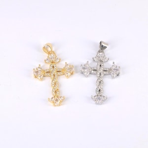 Zircon Cross Charms,Twisted Cross Pendant,18K Gold Plated Religion Pendant,DIY Jewelry Accessories