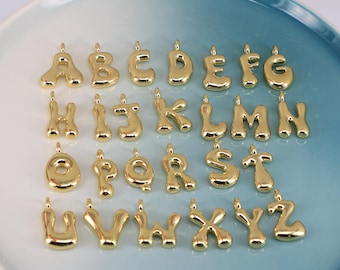 Gold Plated Initial Letter Pendant Bead, A~Z Letter Charm,Bubble Letter Pendant,3D Initial Charm,18K Gold,DIY Jewelry Accessories