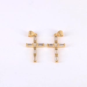 Dainty Cross Charms, 18K Gold Plated Cross Pendant, Micro Pave Religion Charm, DIY Jewelry Making