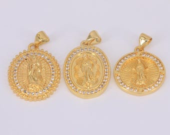 Medallón católico de la Virgen María y Jesucristo, chapado en oro, colgante de Guadalupe para collar.
