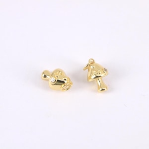 18K Gold Plated Mushroom Pendant, Micro Zircon Pave Mushroom Charms Jewelry Accessories
