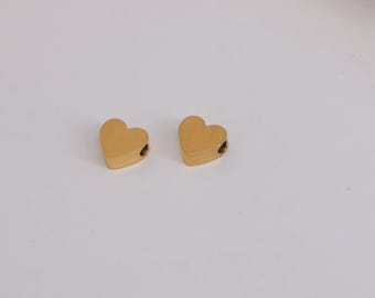 10pcs Stainless Steel Gold Heart Beads, 8mm Spacer Beads, Mini Heart Beads, Heart Charms, Dainty Charms, Beads, Gold Plated Findings