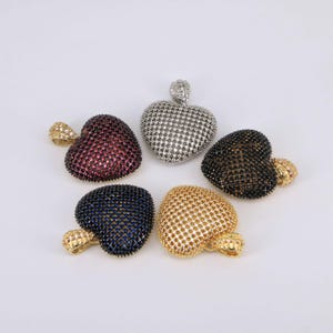 18k Gold CZ full pave Heart Pendant, Sparkly Polished Heart Pendant, Simple and elegant, Heart Shape Big Pendant