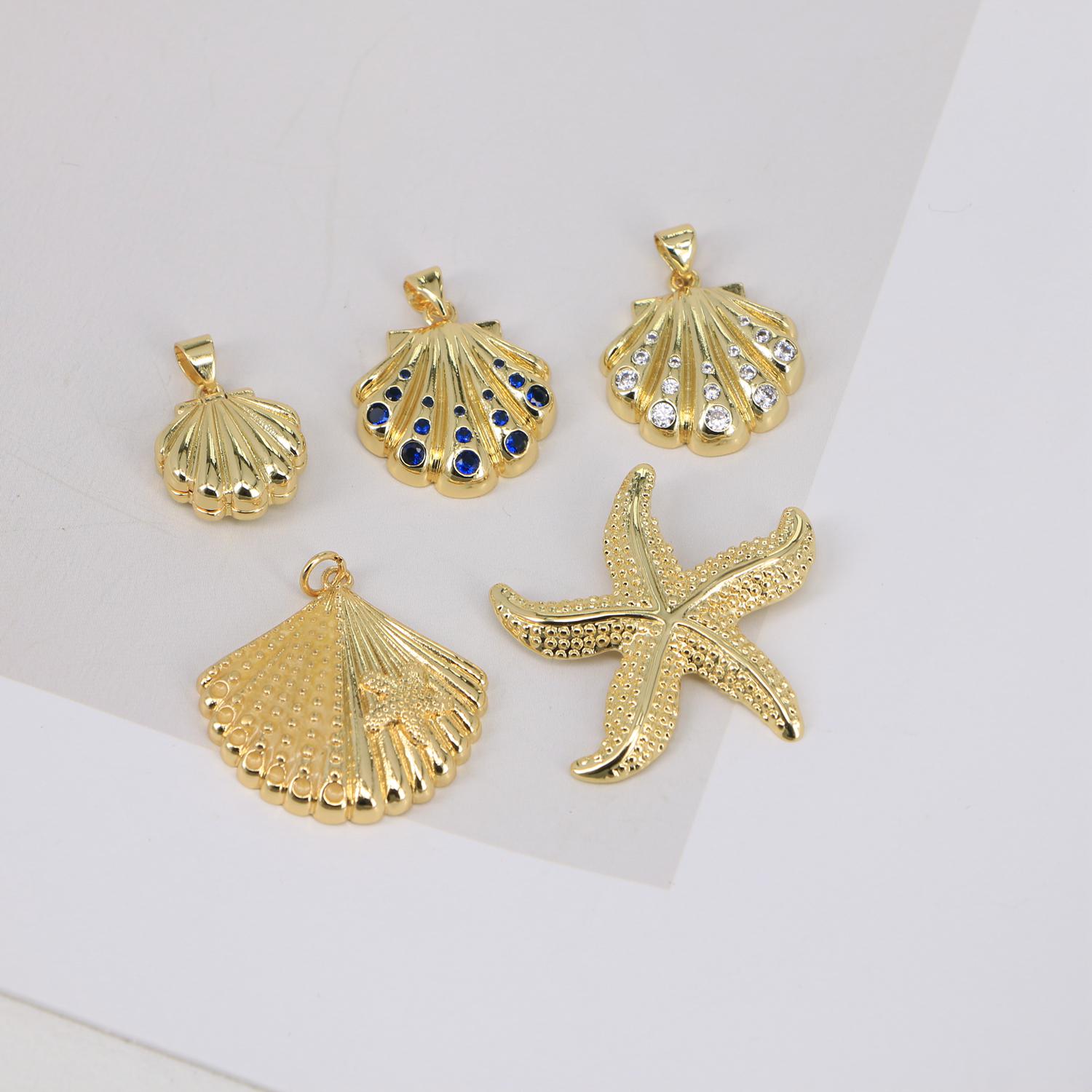 Charm éventail en plaqué or, Pendentif étoile de mer, Pendentif coquillage en zircone, Matériel de fabrication de bijoux, Fournitures créatives, Boucles d'oreilles à faire soi-même