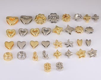 Cuentas espaciadoras de corazón, cuentas de estrella, cuentas de cruz, cuentas laterales de cuero con cordón, accesorios para pulseras y collares, fabricación de joyas DIY