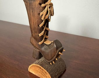 5.5" Carved Wooden Boot - Home Decor Rustic Cowboy Ladies Boot Folk Art