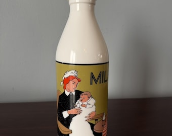 Die EGIZIA (ITALY) Vintage Keramik Opak Weiß Milchflasche Krankenschwester und Kind