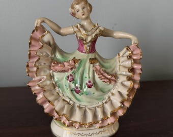 Vintage Bone China Gold Victorian Dancing Lady Figurine 6" Japan