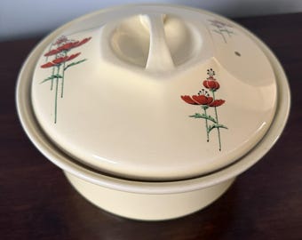 Fraunfelter Royal Rochester Royalite Poppy Hand Painted Casserole Baking Rare