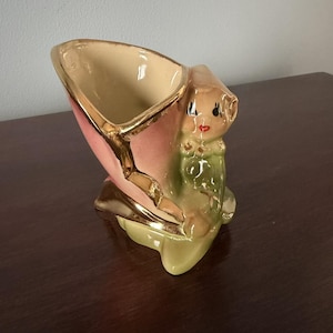 VTG Shawnee 4" aardewerk Pixie Elf Calla Lelie vaas plantenbak kerst kitscherig MCM