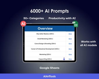 6000+ AI-prompts Google-spreadsheet | Marketing, ontwerp, copywriting (digitale download)