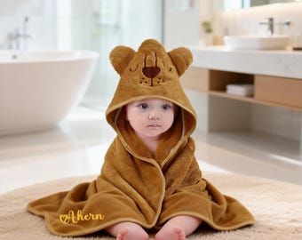 Cape de bain brodée en coton bio pour bébé, drap de bain personnalisé