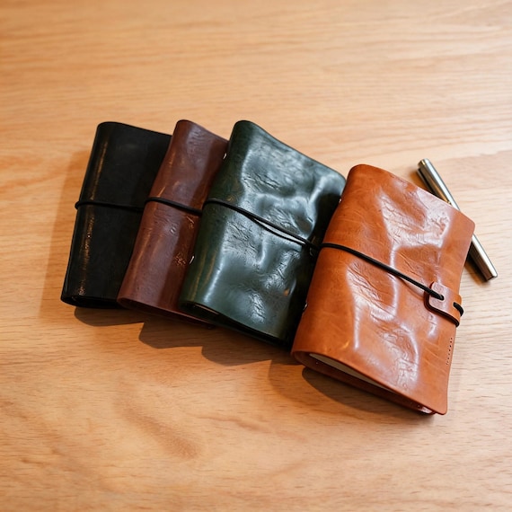 Top-Grain Leather Journal A6, Refillable 6-Ring Binder Notebook, Handmade Vegetable Tanned Cowhide Travel Notebook, Gift for Her Him