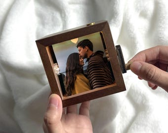 Custom Wooden Photo Book with Light, Personalized Photo Flipbook Animation Box, Crank Photobox Picture Box, Birthday Valentine's Day Gifts