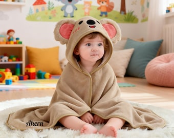 Custom Cute Animal Embroidered Cotton Bath Wrap, Personalized Baby Hooded Towel, Soft Hooded Towel , Gift for Newborn, Mother Gift