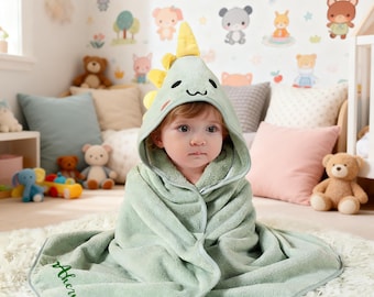 Personalized Baby Hooded Towel with Name: Custom Embroidered Cotton Bath Wrap, Soft Hooded Towel for Newborn, Cute Animal, Gift For Newborn