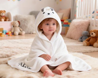 Custom Cute Animal Baby Hooded Towel, Custom Name Embroidered Cotton Bath Wrap, Soft Hooded Towel , Gift for Newborn, Baby Gift