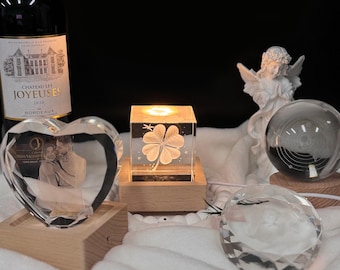Personalized Crystal Photo Portrait LED Light, Custom Engraved Keepsake