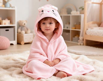 Personalized Baby Name Hooded Towel, Custom Cute Animal Embroidered Cotton Bath Wrap, Soft Hooded Towel , Gift for Newborn, Baby Gift