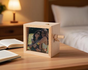 Personalized Photo Flipbook Animation Box,Custom Photo Flipbook Frame,Wooden Animation Album with Light,Anniversary Couple Gift for Her/Him