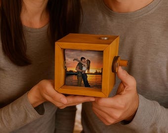 Personalized Text & Photo Flipbook Animation Box, Custom wooden Photo Book with Light, Custom Crank Photobox Picture Box, Anniversary Gifts