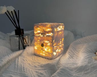 Natural Travertine Table Lamp, Bedside Light, Stone Decor, Modern Home Decor, Desk Lamp, LED Night Light, Mood Lighting, Xmas Gift for Her