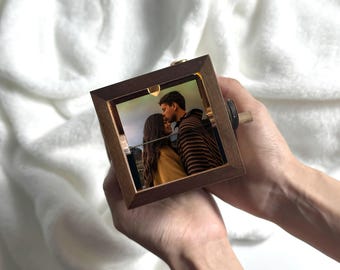 Personalized Photo Flipbook Animation Box, Custom Wooden Photo Book with Light, Custom Crank Photobox Picture Box, Anniversary Gifts