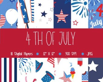 4th of July Digital Paper: Patriotic Scrapbook Designs (Digital Download)