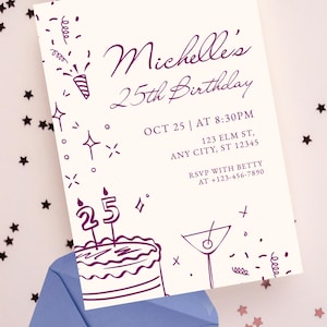25th Birthday, Elegant Celebration, Simplistic Design, Birthday, Invitation Template, Digital Download