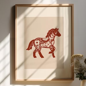 Ano do Cavalo Cartaz do Zodíaco Chinês Ilustração do Ano Novo Lunar Impressão da Astrologia Chinesa Impressão do Horóscopo Chinês Impressão de Arte Digital